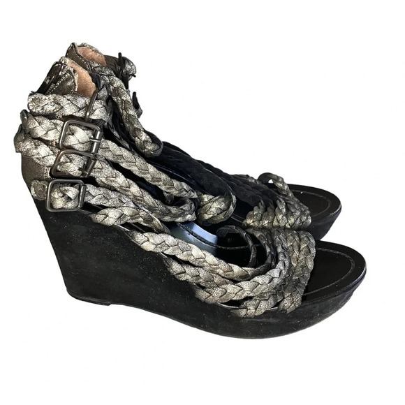 Sigerson Morrison Braided Metallic Strappy Sandals 8 - Picture 1 of 6